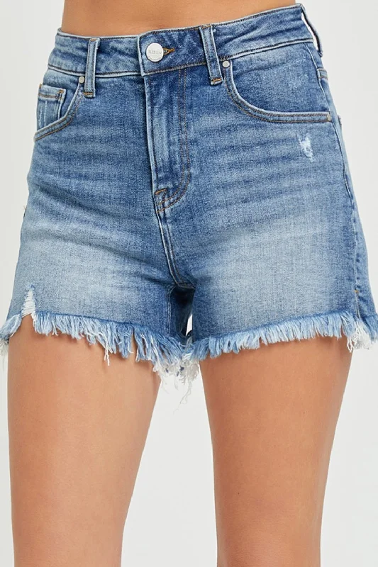 RISEN Full Size High Rise Raw Hem Denim Shorts Modern Women's Tech