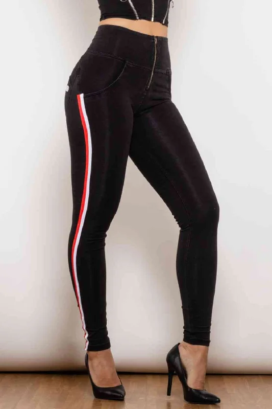 Side Stripe Zip Closure High Waist Jeans Scandinavian
