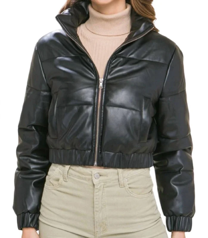 Cropped Puffer Jacket In Black Sporty Women's Athleisure 