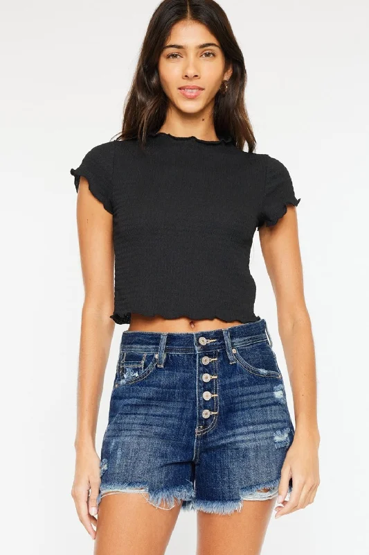 Kancan Raw Hem Button-Fly Denim Shorts Dynamic Women's High - energy