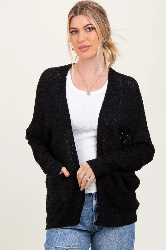 Black Pocketed Open Cardigan