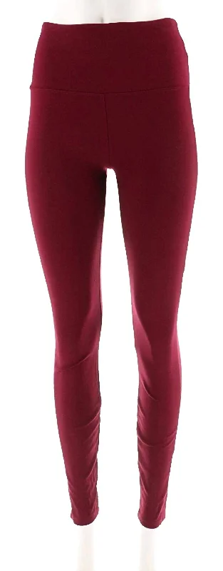Women's Elastic Wide Waistband Solid Stretch Nylon Knit Leggings In Wine Red Dapper Women's 1920S