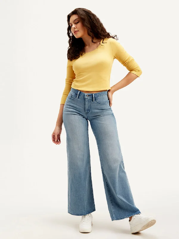 Women's Mid Rise Straight Fit Light Blue Jeans Laid - back Women's Vibe