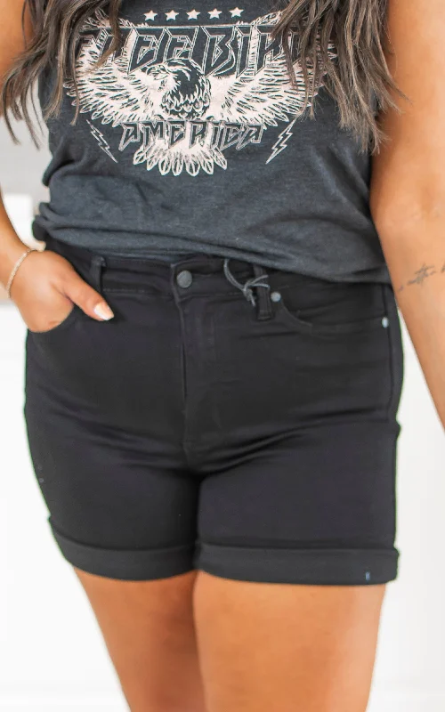 The Mila Tummy Control Black Denim Shorts (REG/CURVY) | JUDY BLUE - Final Sale Contemporary 