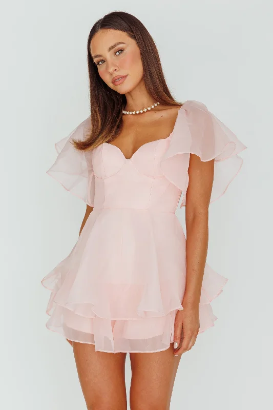 Aphrodite Angel Sleeve Layered Romper Pink Vacation