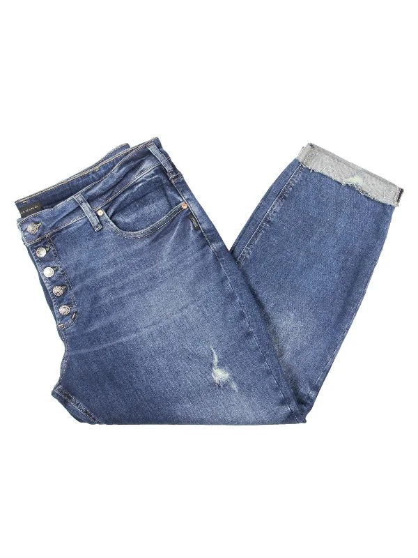 Plus Womens Mid-Rise Distressed Boyfriend Jeans Dapper Women's Bow - adorned