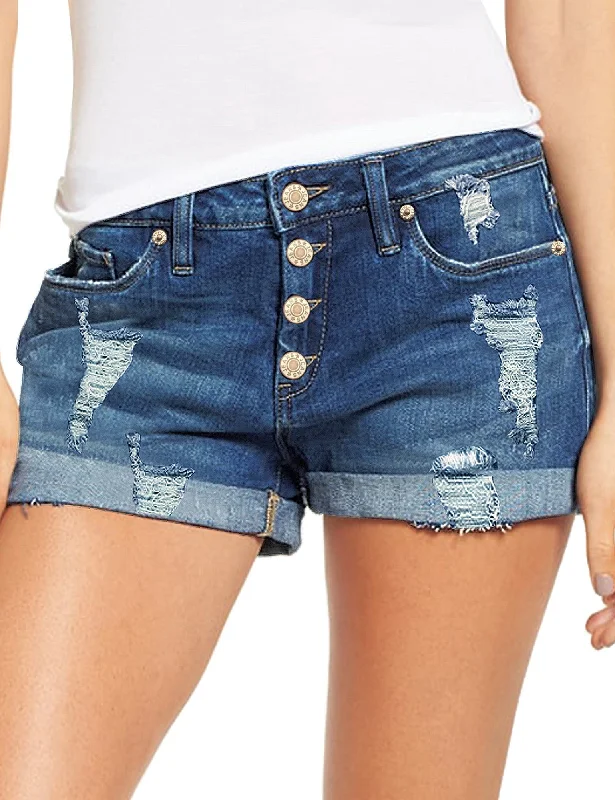 Women's High Waisted Rolled Hem Distressed Jeans Ripped Denim Shorts Modern Women's Tech