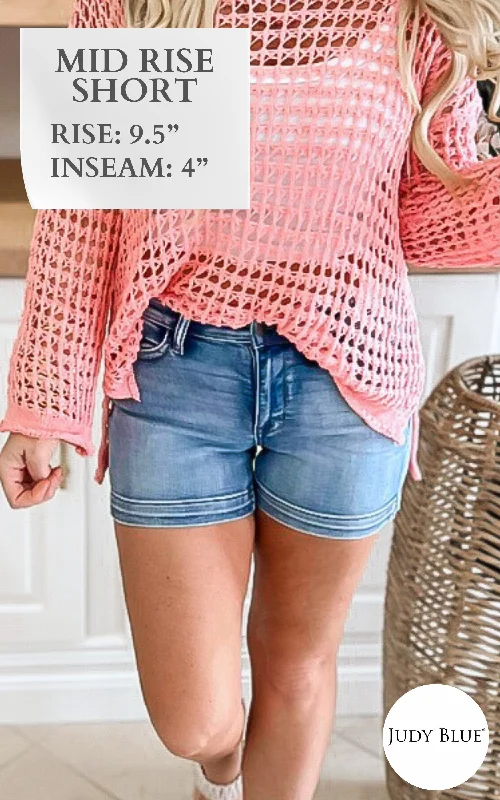 The Quinn Mid-Rise Heavy Contrast Faux Flap Pocket Denim Shorts (REG/CURVY) | Judy Blue - Final Sale Hip Women's Urban