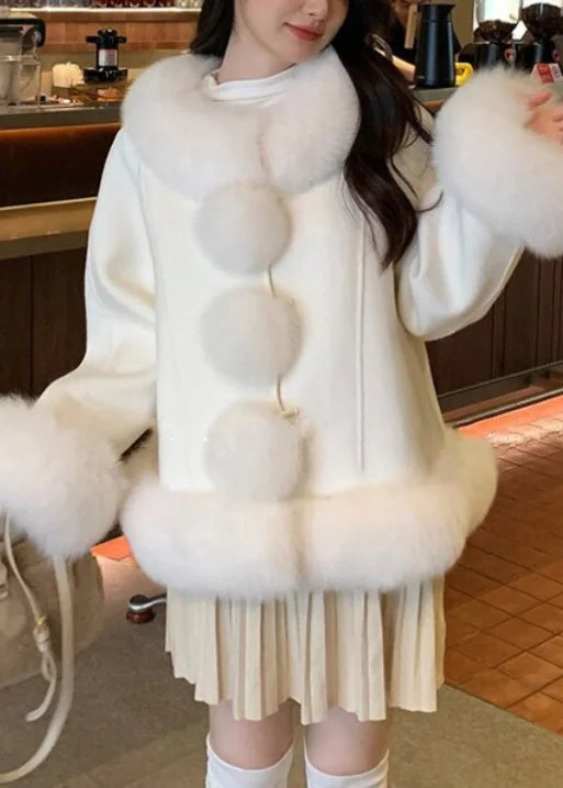 Elegant White Fur Collar Patchwork Duck Down Coats Winter Vacation