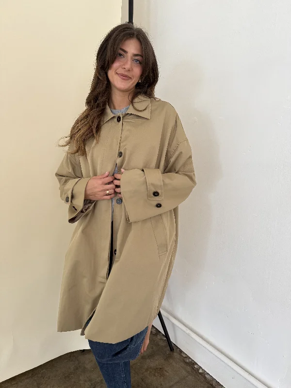 Lillian Khaki Oversized Button Trench Coat