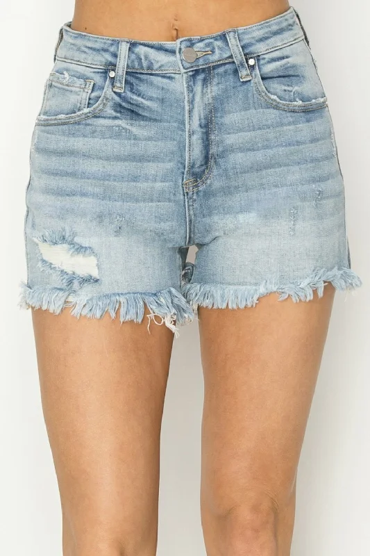 RISEN Raw Hem Denim Shorts Refined Women's Hand - crafted