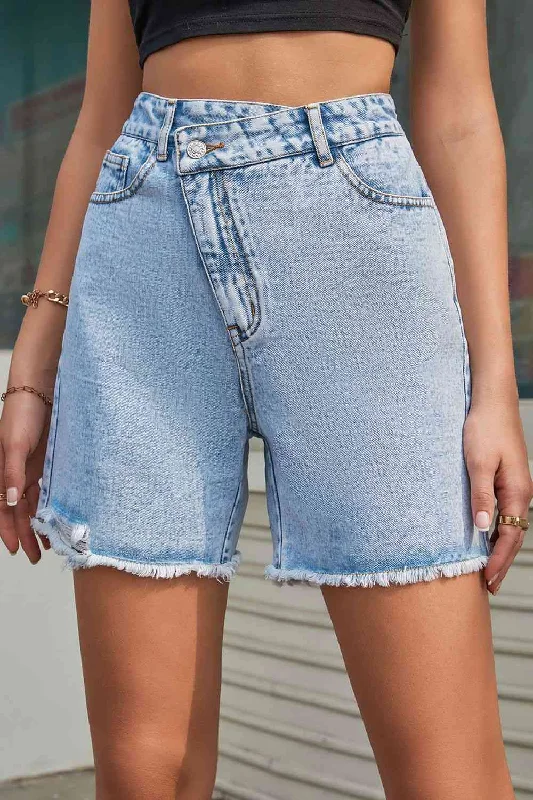 Buttoned Raw Hem Denim Shorts Sharp Women's Italian
