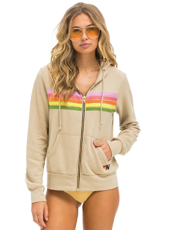 5 Stripe Zip Hoodie, Sand/Pink Green Country