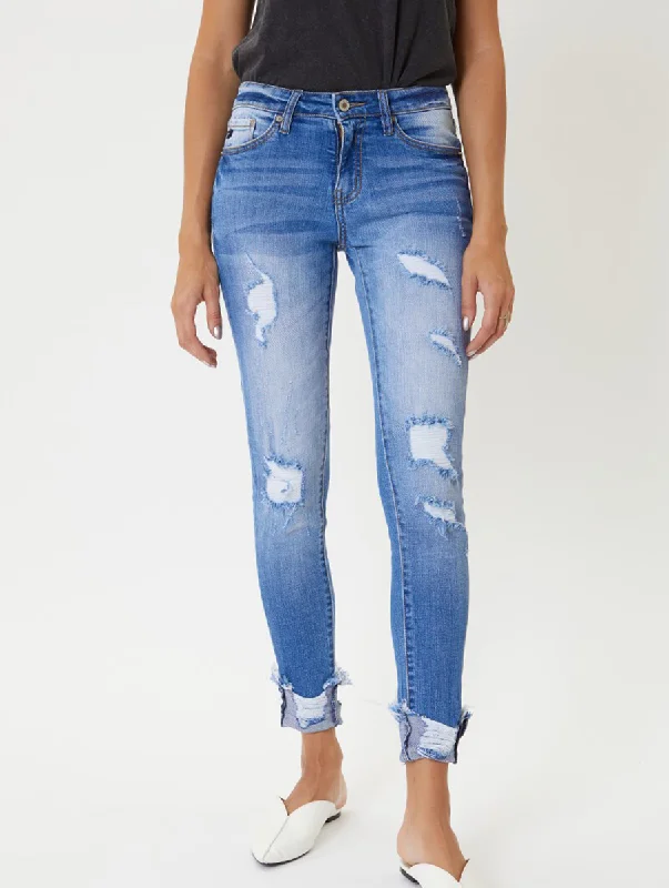 Sierra Mid Rise Distressed Ankle Skinny Jean by KanCan Compression