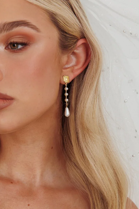 Mercy Pearl & Crystal Drop Earrings Gold Feminine Women's Soft 