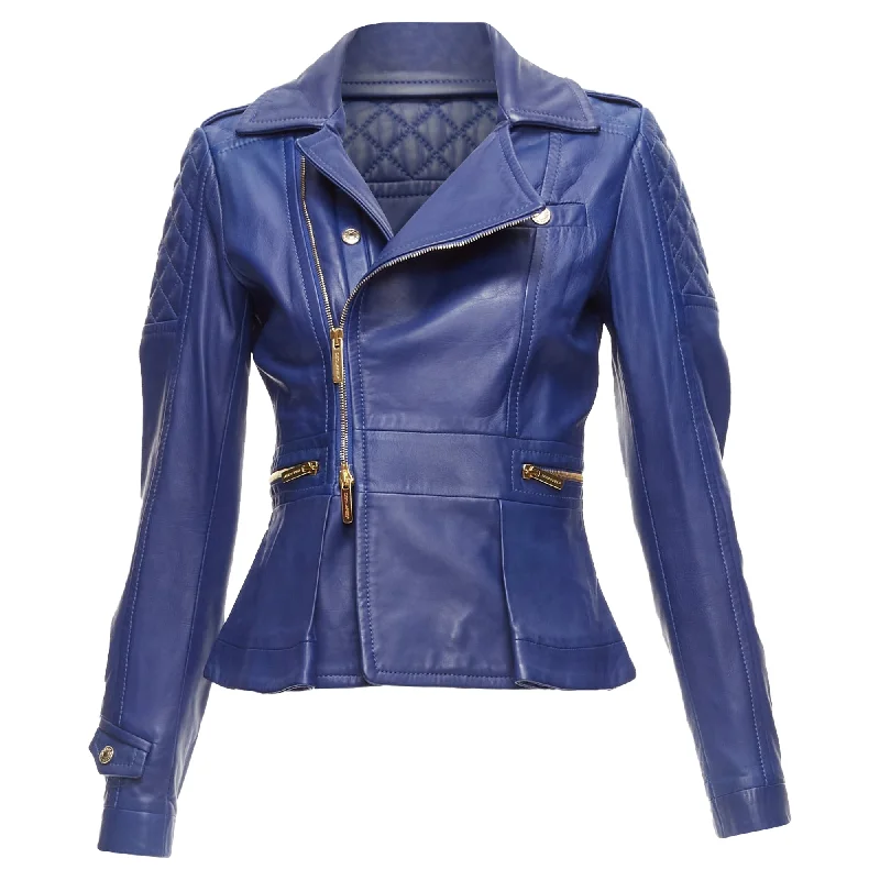 Dsquared2 Lambskin Leather Gold Logo Zip Moto Biker Jacket British Gentlewoman Style