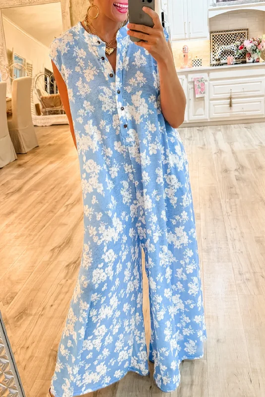Myosotis Floral Print Sleeveless Wide Leg Jumpsuit Women