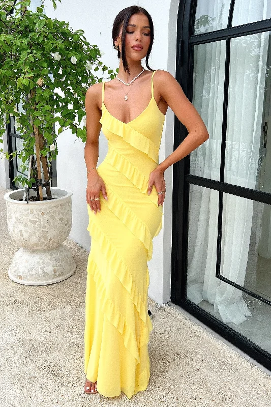 Pippa Maxi Dress - Baby Yellow Laid - back Women's Style
