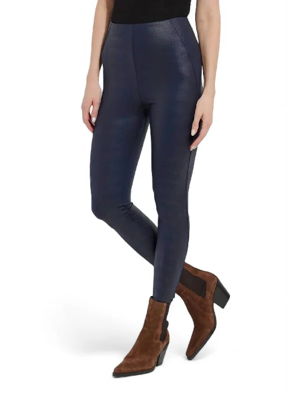 Patterned Matilda Foil Legging In Navy Snake