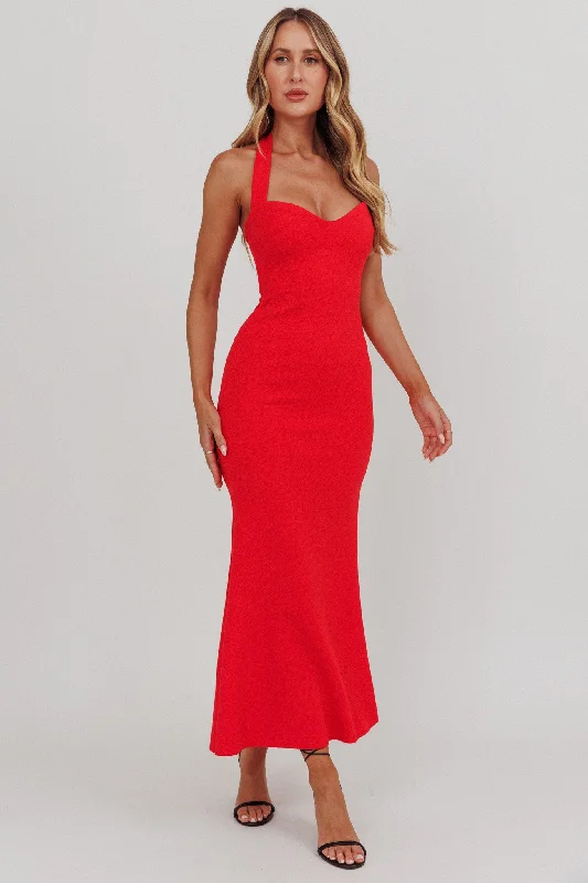 Fire Of Stars Halterneck Maxi Dress Red Casual Women's Japanese 