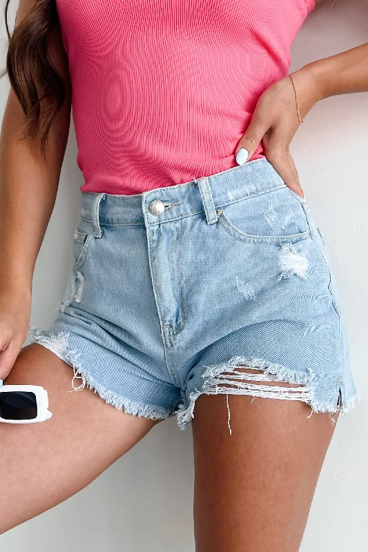 Sorka High Rise Distressed Denim Shorts (Light Denim) Traditional Women's 