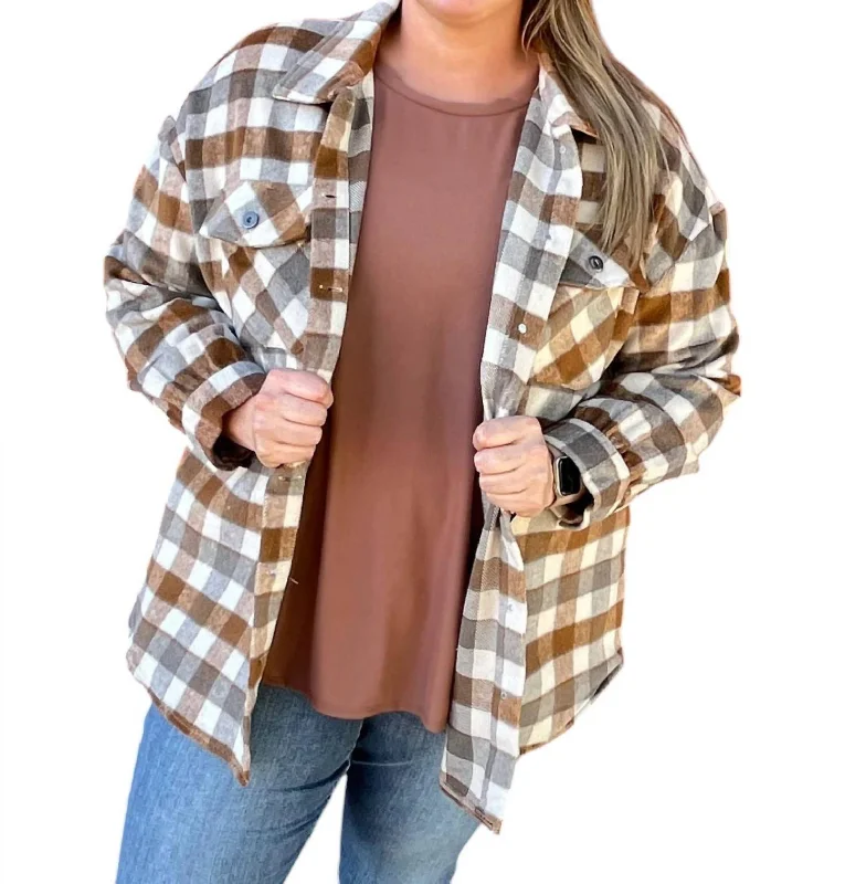 Plaid Shacket In Caramel Street