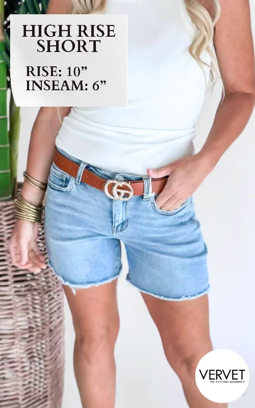 VERVET | Done Deal High Rise Midi Denim Shorts - Final Sale Refined Women's Classic 