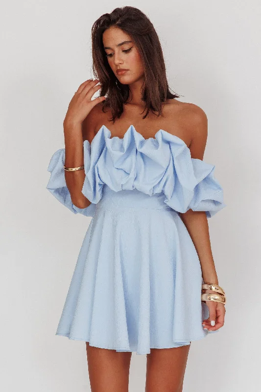Kailynn Off-Shoulder A-Line Mini Dress Blue Cashmere