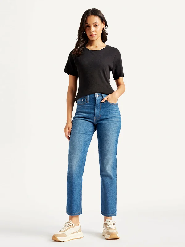 Women's Mid Rise Wedgie Straight Fit Blue Jeans Modern Women's Tech