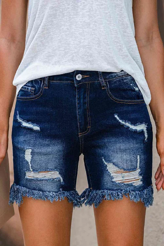 Distressed Frayed Hem Denim Shorts Traditional Women's 