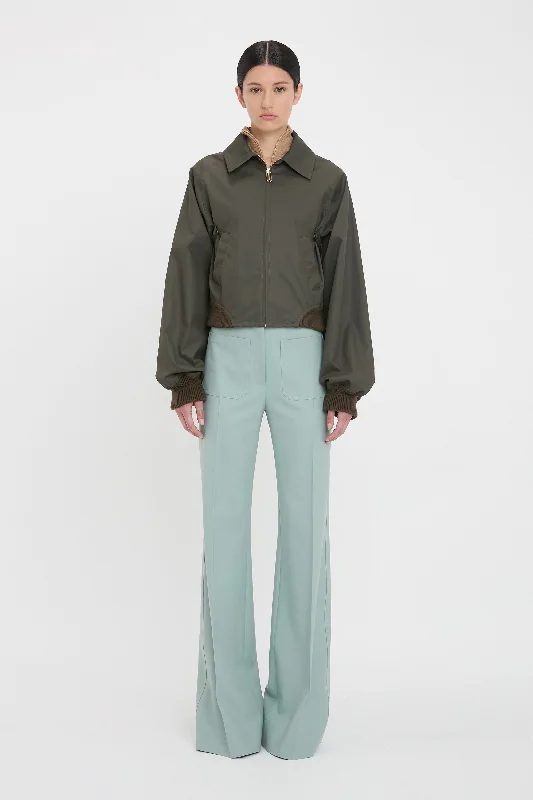 Harrington Bomber Jacket In Khaki Artistic Women's Hand - painted