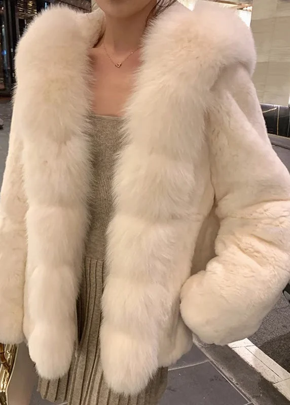 Simple White Fur Collar Mink Hair Coat Winter Earthy Women's Hemp - based