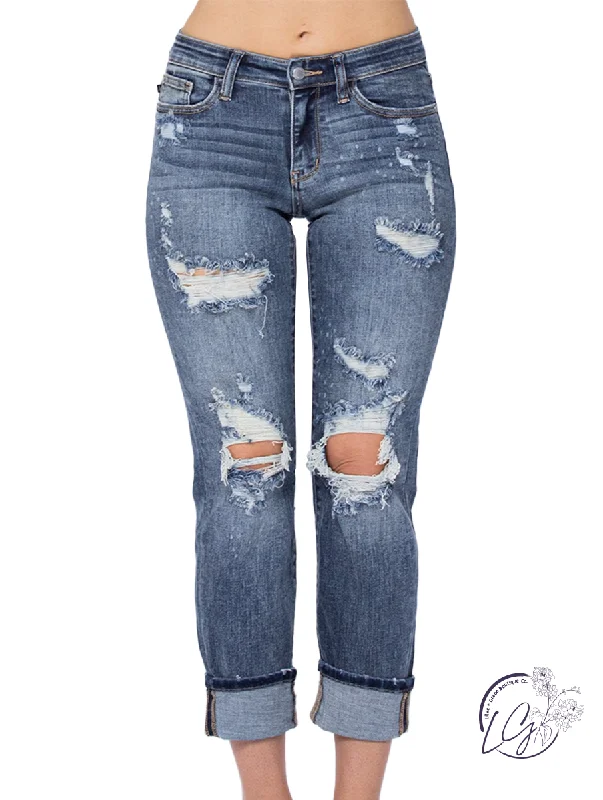 Gracie Mid-Rise Bleach Splash Boyfriend by Judy Blue Elegant Women's 
