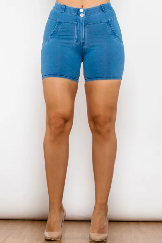 Full Size Buttoned Skinny Denim Shorts Cozy Women's Sherpa - lined