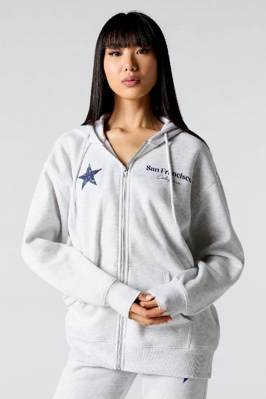 Number Graphic Zip-Up Fleece Hoodie