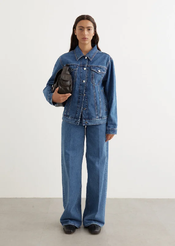 Classic Denim Jacket Sleek Women's Metallic