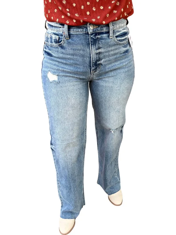 High Rise Straight Jeans In Medium Denim Cozy Women's Winter