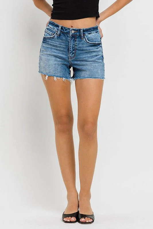 High Rise Raw Hem Denim Shorts Feminine Women's Soft 