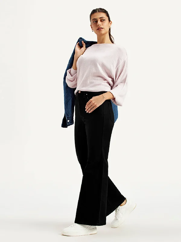 Women's High Rise Ribcage Bottom Black Jeans Hip Women's Retro