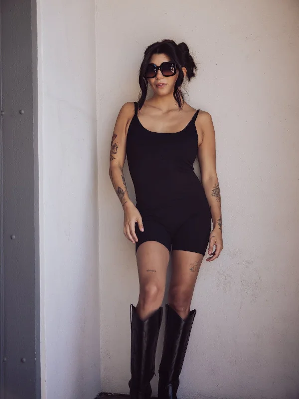 Free People One To Watch Slip Romper - Black Sporty Women's Athleisure 
