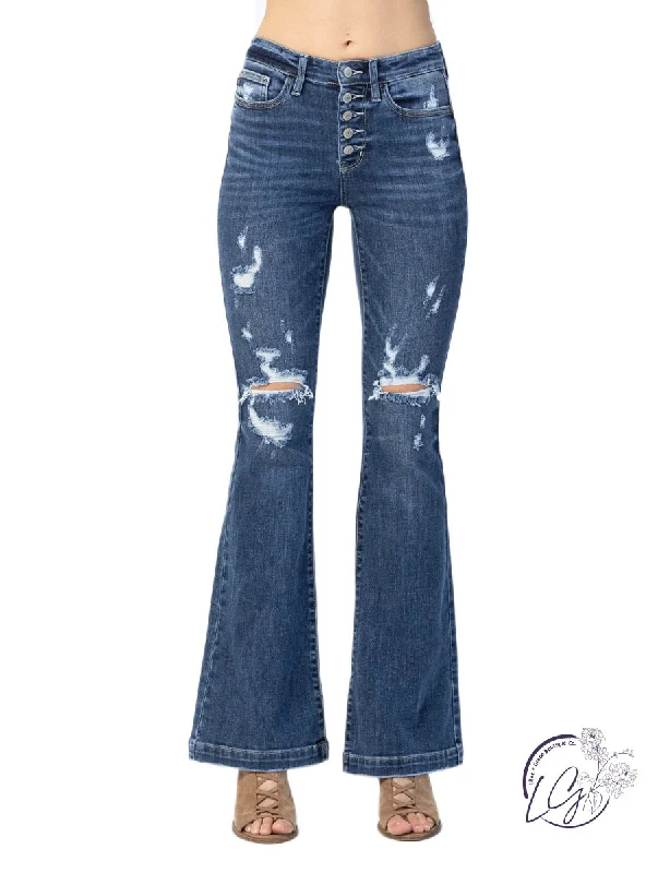 Lottie Mid-Rise Button Fly Flare by Judy Blue performance