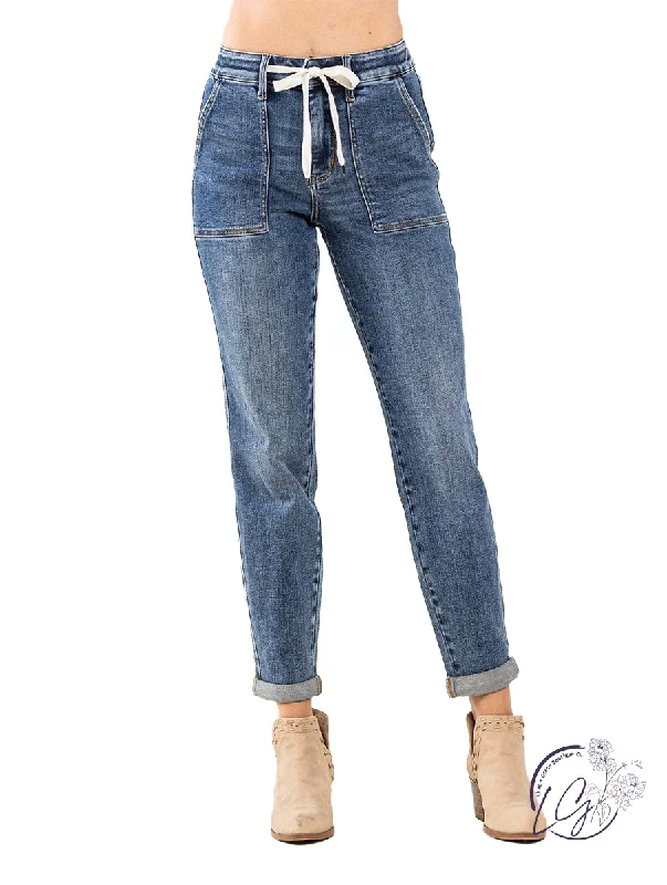 Briella Elastic Drawstring & Cuffed Jogger By Judy Blue Tough Women's Military - inspired