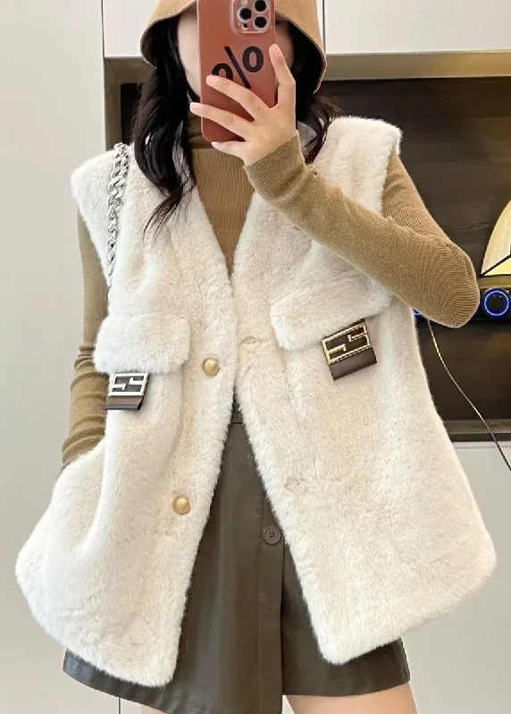 Simple White V Neck Button Mink Velvet Waistcoat Winter Practical Women's Quick - dry Simple White V Neck Button Mink Velvet Waistcoat Winter Practical Women's Quick - dry