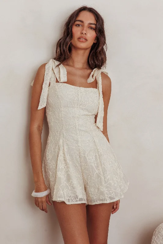 Good Days Tied Shoulder Romper Cream Trendy Women's Oversized