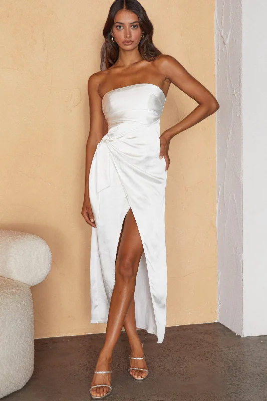 Gianna Strapless Waist Tie Midi Dress White Youthful Women's Anime - inspired