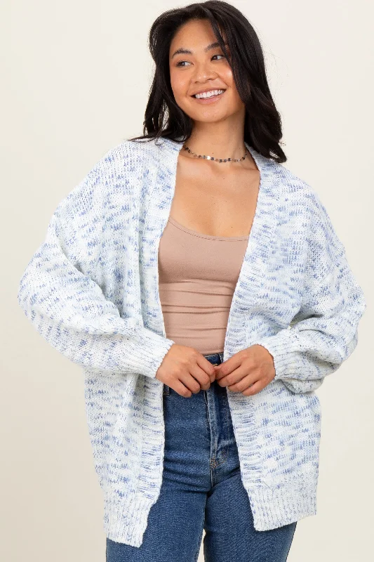 Blue Speckled Chunky Knit Oversized Cardigan