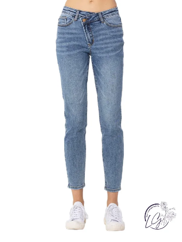 Tina Crossed Over Waistband Relaxed By Judy Blue Cozy Women's Winter