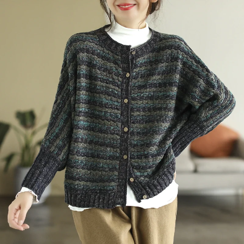 Women Autumn Winter Loose Colorful Knit Cardigan