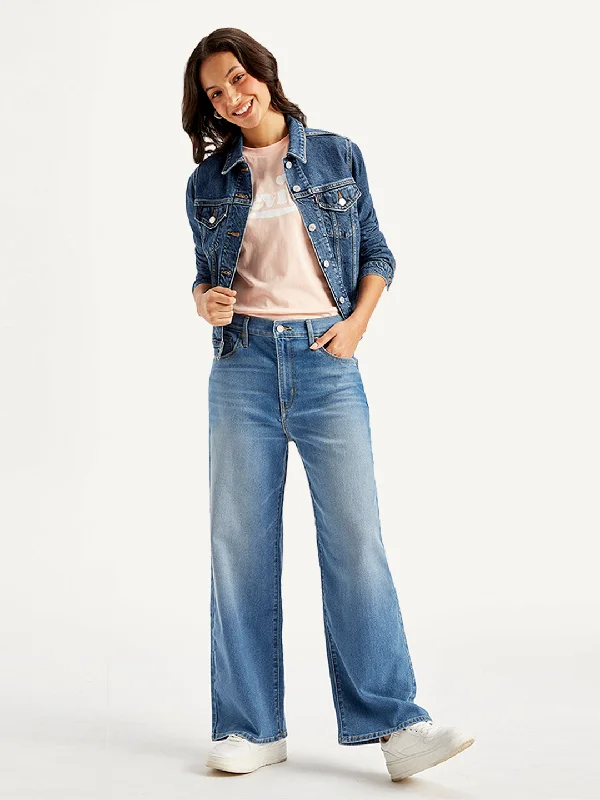 Women's High Rise Mile High Wide Leg Blue Jeans Preppy Women's College