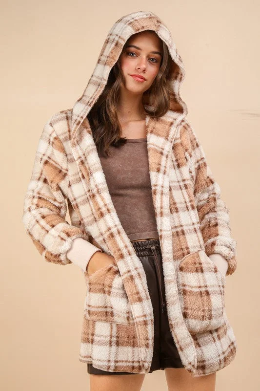 Korinne Oversized Faux Fur Tunic Hooded Printed Jacket